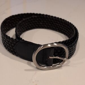 Talbots Black Woven Leather Belt Silver Oval Buckle Size M